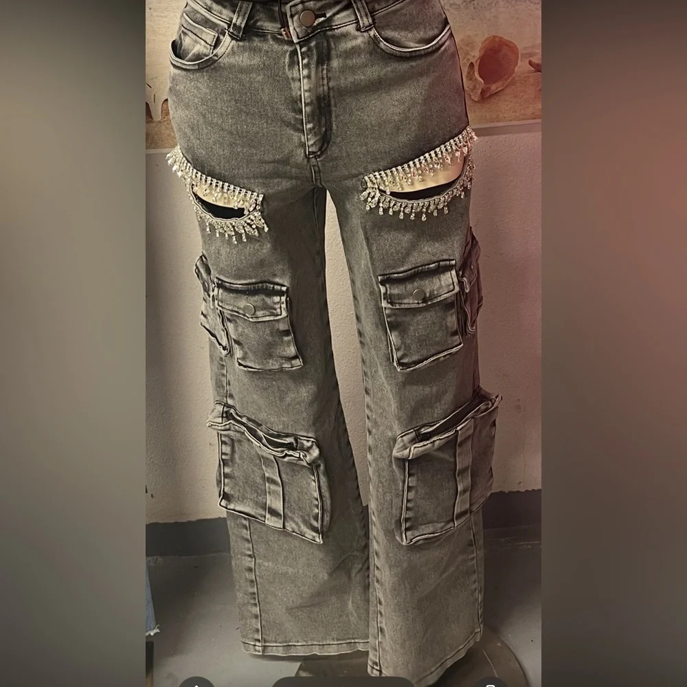 Gray Embellished Men's Jeans